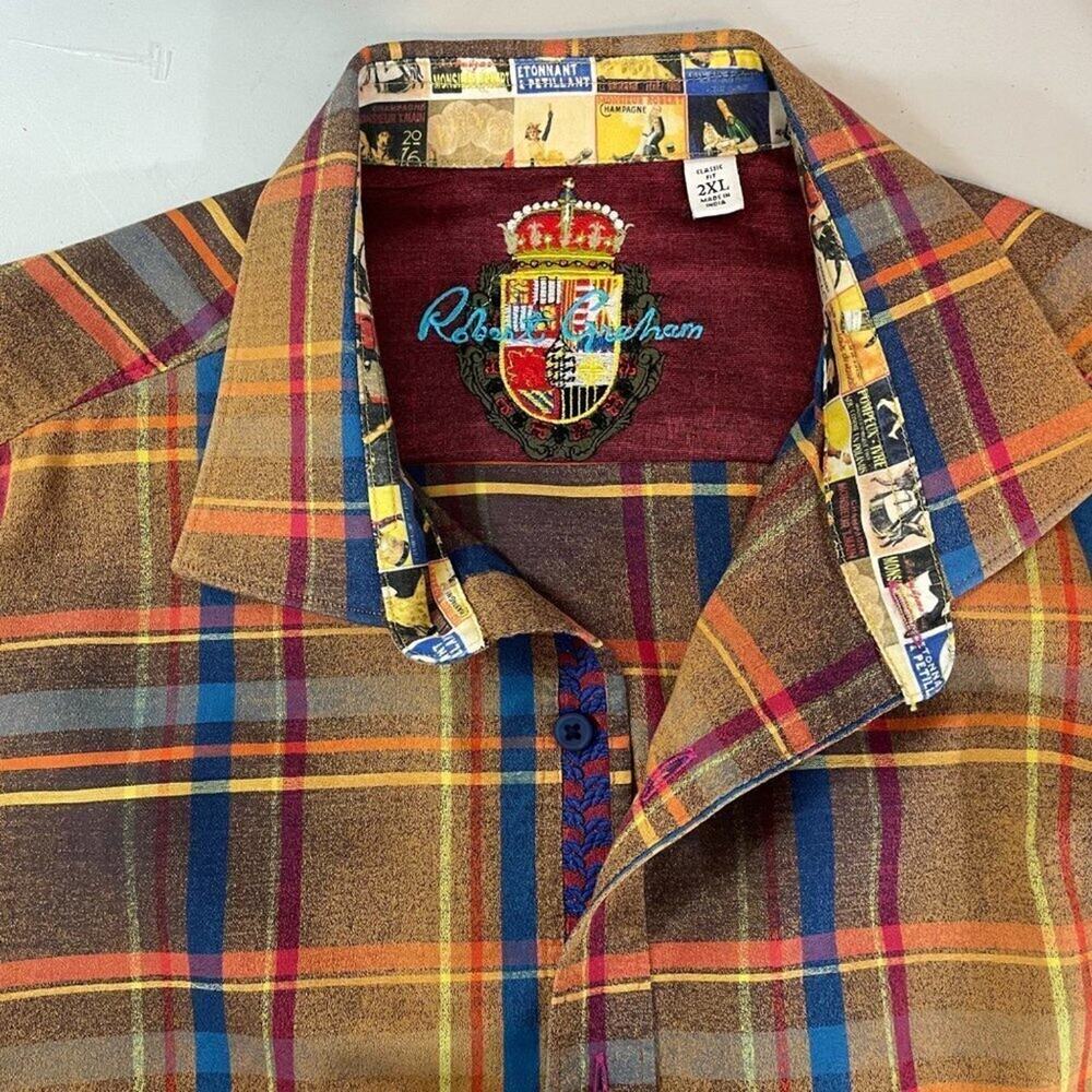Robert Graham Plaid Shirt Champagne Print Contrast - Picture 3 of 10